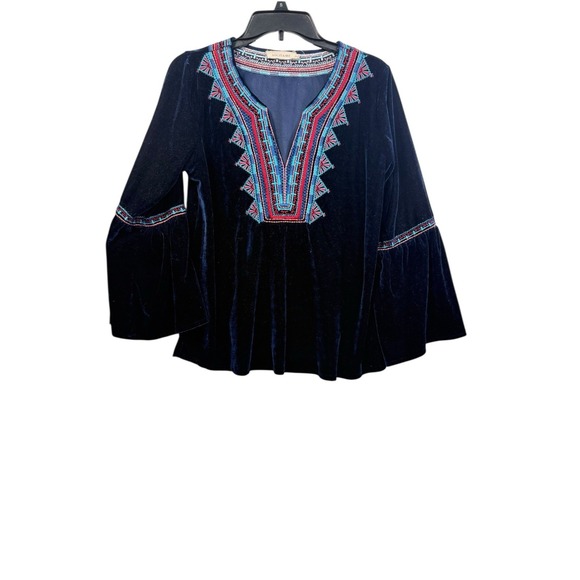 Women's M Solitaire Crushed Purple Velvet Top With Embroidered Accents Boho - Picture 2 of 7